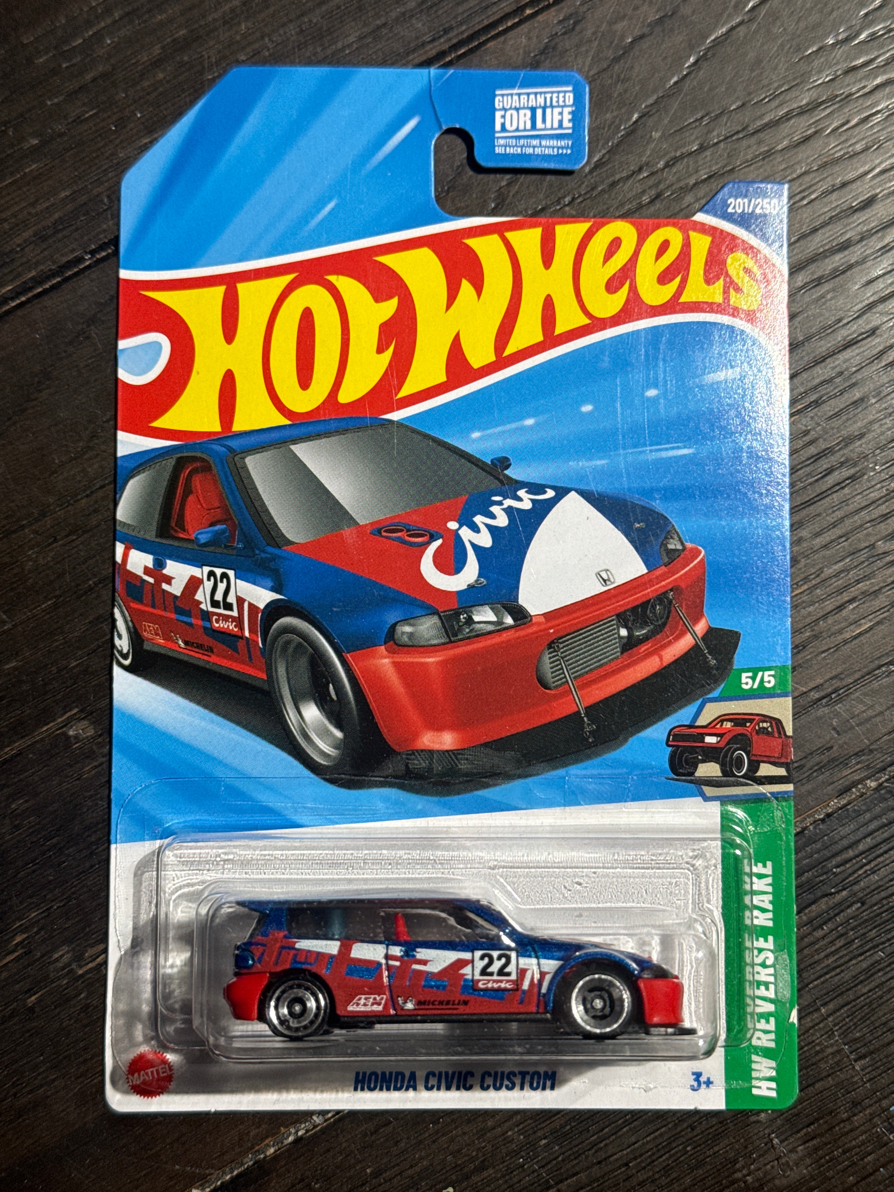 2025 Hot Wheels Mainline | Honda Civic Custom 201/250 HW Reverse Rake 5/5 Blue & Red